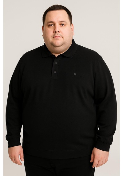 Ercan Büyük Beden Erkek Polo Yaka Uzun Kol Sweatshirt - 7417 Siyah
