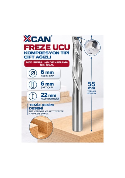 Kompresyon Spiral Freze Ucu Ø6 Mm 6 Mm Şaft 22 Mm Kesim