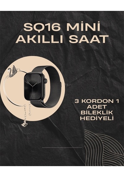 Mey İthalat Sq-16 Mini Series 10 Akıllı Saat Şık Ve Hafif Tasarım, 3 Kordon Seçeneği
