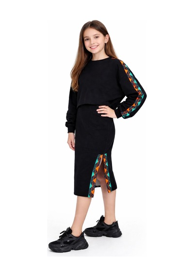 İrem Çocuk Giyim Kız Çocuk Eteği Yırtmaçlı Yeşil Turuncu Şeritli Sweatshirt Etekli İkili Takımı Siyah İrem Çocuk Giyim Kız Çocuk Eteği Yırtmaçlı Yeşil Turuncu Şeritli Sweatshirt Etekli İkili Takımı Siyah