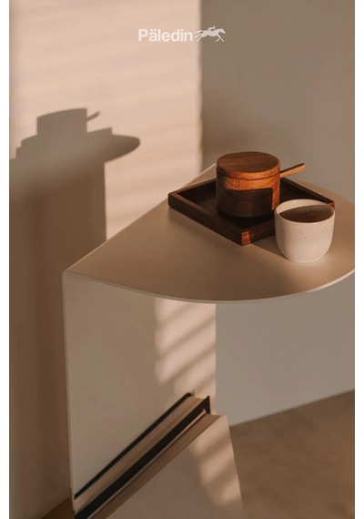 Paledin Design Corvus C Form Çelik Yan Sehpa Modern Koltuk Yanı Sehpası Turuncu 37x30x60 Cm Bej