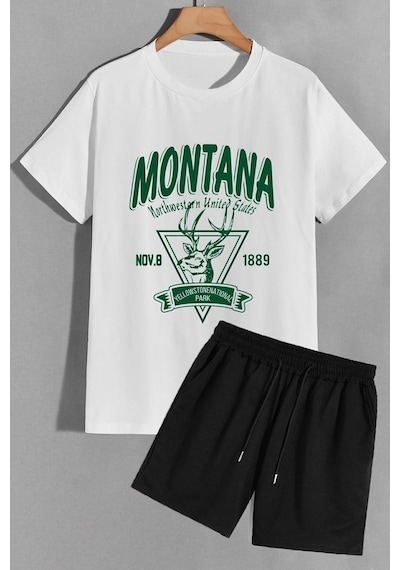 Uyguntarz Montana Şort T-shirt Eşofman Takımı Beyaz