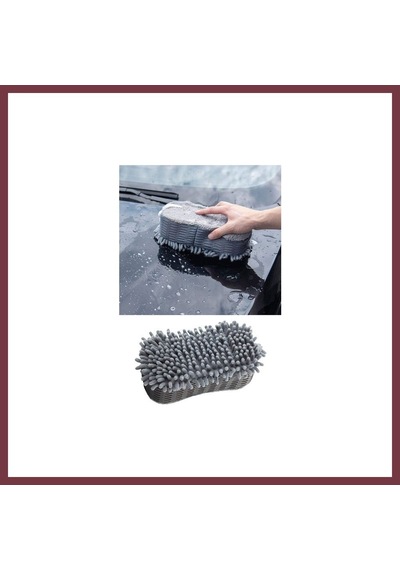 Storeşahin Çift Taraflı Mikrofiber Şönil Tüylü Araba Oto Yıkama Kurulama Temizlik Süngeri 23x12x6cm Gri Shn0720