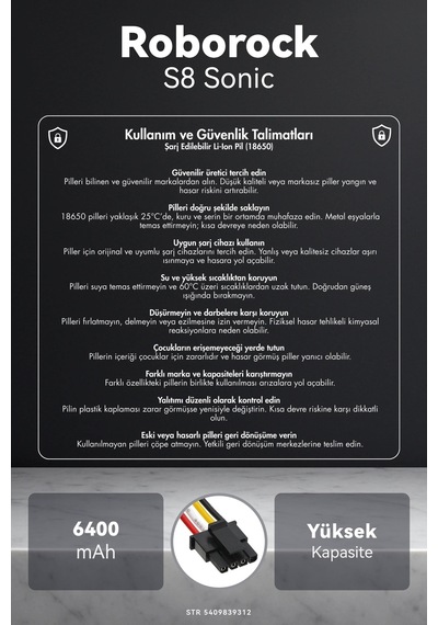 Roborock S8 Sonic 6400mah Robot Süpürge Bataryası D.k