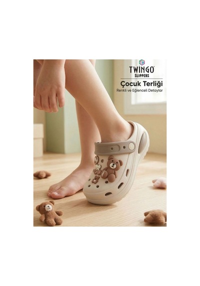 Look Life Çocuk Emojili Cross Ortopedik Günlük Terlik Unisex Ekru