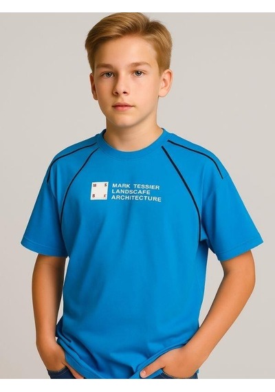 Çocuk Mark Yazılı Oversize Tasarım T-shirt-15956 Mavi