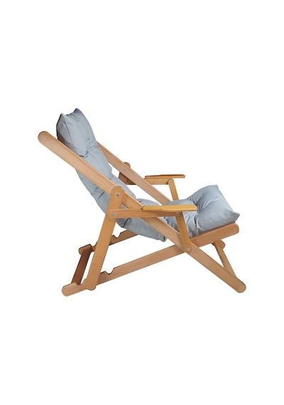 Ahşap Katlanabilir Taşınır Puf Minderli Kollu Şezlong. Plaj, Bahçe, Teras, Balkon İçin Gri Diğer