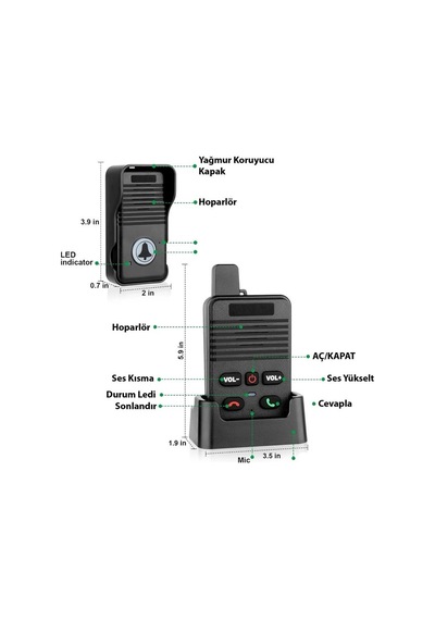 Hello D90 1000mah Şarjlı Kapalı Devre Telsiz Kapı Zili Çift Taraflı Sesli İletişim 29918