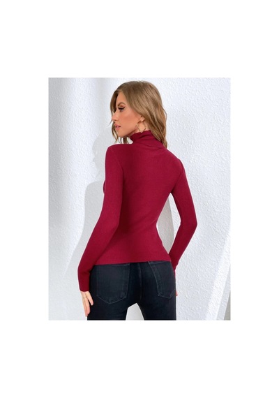 Hanclo Kadın Fitilli Balıkçı Yaka Slim Fit Triko Kazak Bordo