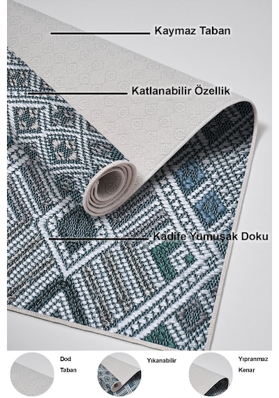 Dekoreko Kaymaz Taban Djt Banyo Halısı Trend Modern 2029 Mavi