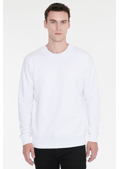 AC&Co / Altınyıldız Classics Erkek Beyaz Standart Fit Normal Kesim İçi Polarlı Bisiklet Yaka Sweatshirt Beyaz