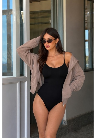 Kadın Slip Kalıp Siyah Body Örme Orta Destek