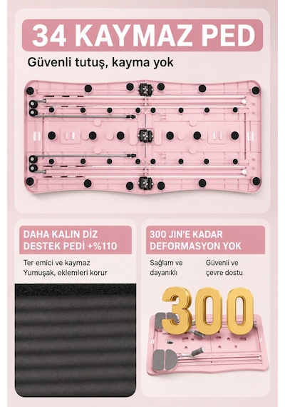 5'ı 1 Arada Pilates Şınavı, Karın Kası Tekerleği, Fitness Tahtası Pembe