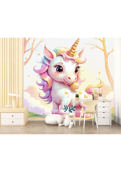 Büyülü Ormanda Unicorn Çocuk Odası Poster Duvar Kağıdı