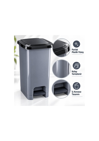 Tr 60 L Slim Pedallı Çöp Kovası, Dar Alanlara Uygun İnce Tasarım Çöp Kutusu, Kapaklı Plastik Atık Kovası, Mut