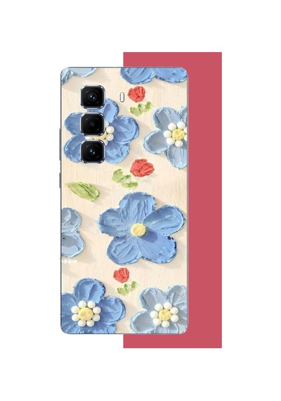 Infinix Hot 50 Pro Plus+ Uyumlu Tuvaldeki Mavi Çiçek Baskılı Silikon Kılıf Renkli