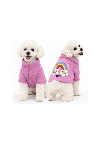 Rainbow Nakış İşlemeli Gökkuşağı Papatya Pembe Köpek Kıyafeti - Polar
