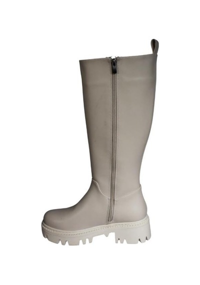 Yaz Kış Ayakkabı Yazkış Kadın Siyah Krem Düz Taban Çizme Tpuk Boyu 6cm Diz Boyu 37cm Krem