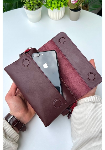 Boss Bordo Hakiki Deri Mıknatıslı Erkek El Çantası Bordo