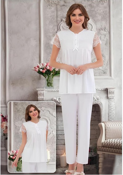 Pijamis 2021 Kısa Kol Kadın Lohusa Hamile Pijama Takım Pudra