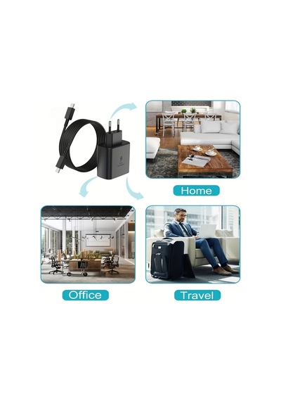 Wangxi Siyah 45w Pd Usb C Hızlı Şarj Cihazı S20 S21 S22 S23 S24 A14 A15 A25 A53 A54