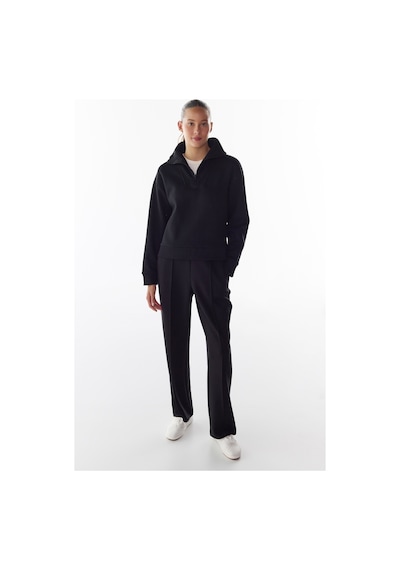 Penti Siyah Yarım Fermuarlı Şardonlu Fitilli Uzun Kollu Sweatshirt