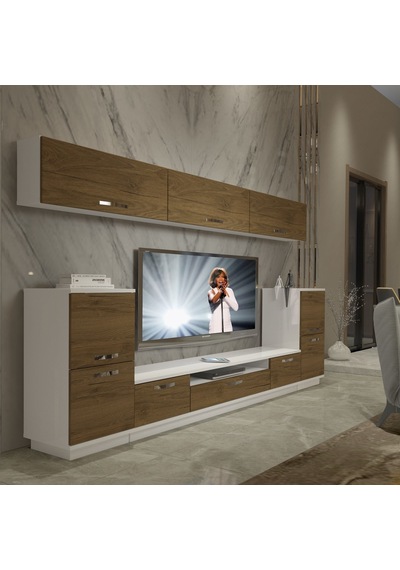 Decoraktiv Trendstyle 9 Mdf Tv Ünitesi Tv Sehpası - Beyaz Pera Beyaz - Meşe