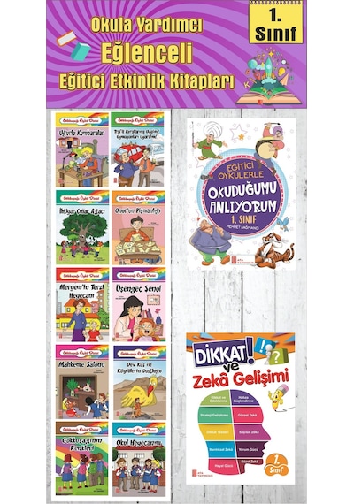 1. Sınıf Okula Yardımcı Eğitici Okuduğumu Anlıyorum - Dikkat Ve Zeka Gelişimi - 10 Lu Hikaye Seti 3