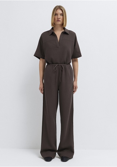 Mavi - Kahverengi Geniş Paça Pantolon 1011200-71603