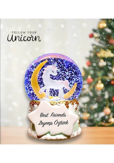Kişiye Özel Arkadaşa Yılbaşı Hediyesi Unicorn Renk Değiştiren Işıklı Kar Küresi