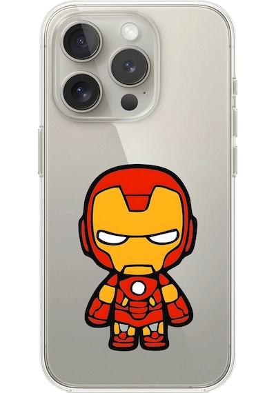 Apple Uyumlu iPhone 12 Pro Max Şeffaf Kılıf Chibi Iron-man 2 Tasarımlı