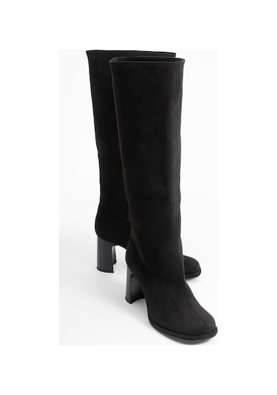 Luvishoes Luvi Shoes Josette Siyah Süet Kadın Kalın Topuklu Çizme Siyah Süet