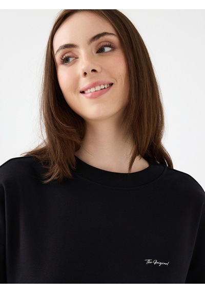 Loose Long Crop Kadın Tshirt K.kol Siyah