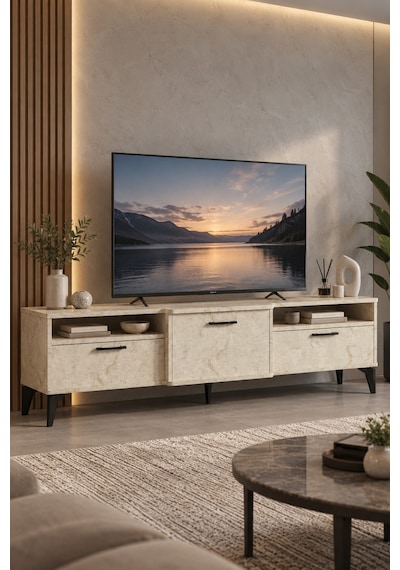 Sulorahome Ekru Traverten Desenli Suntalam Tv Sehpası 160x40 Cm Açık Kahverengi Sulorahome Ekru Traverten Desenli Suntalam Tv Sehpası 160x40 Cm Açık Kahverengi
