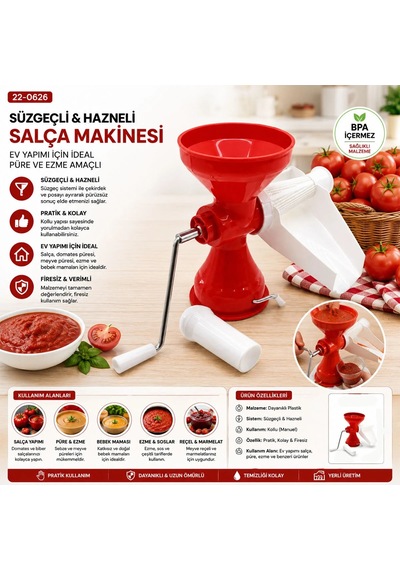 Plastik Süzgeçli Ve Hazneli Salça Makinesi Metal Kollu Ev Yapımı Firesiz Pratik Kullanım Iegz3fd