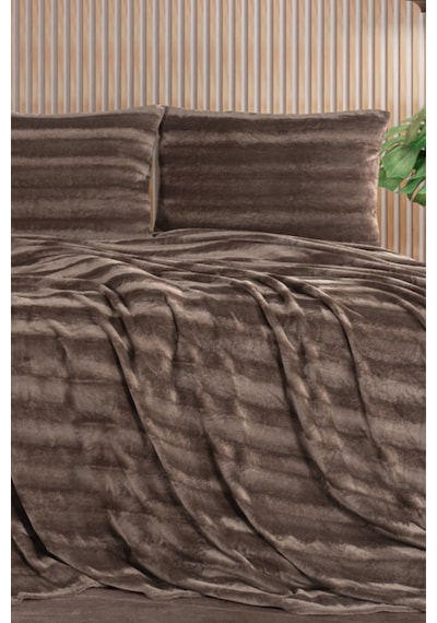 Zebra Casa Cozy Çift Kişilik Kahverengi Battaniye Takımı Kahverengi