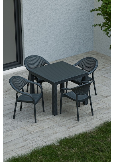 90x90 Cm Rattan 4 Kişilik Masa Takımı Camsız Bambu Sandalye Bahçe Teras Takımı Oturma Grubu Kahve Kahverengi
