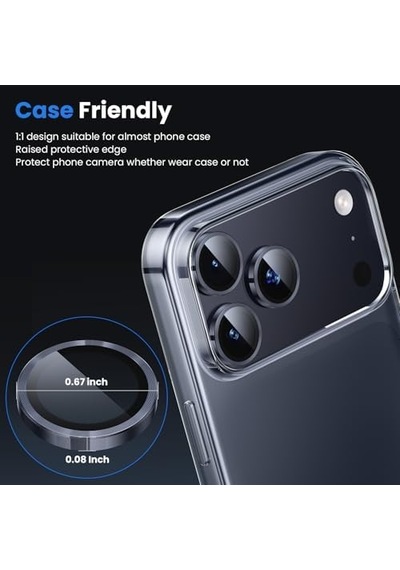 Wsken İphone 17 Pro/iphone 17 Pro Max Kamera Lens Koruyucu İçin -  Çekimi Koruyun Kırılmaz Ultra Hd 9h Temperli Cam Ekran Metal Halka Kapak, Parmak İzi, Çizilmez, Koyu Mavi,
