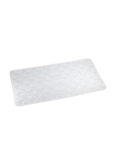Premium Serisi Banyo - Küvet İçi Kaydırmaz Vantuzlu Oluklu Desenli Diktördgen Paspas 67,5 X 34,5 Cm, Şeffaf Açık Gri