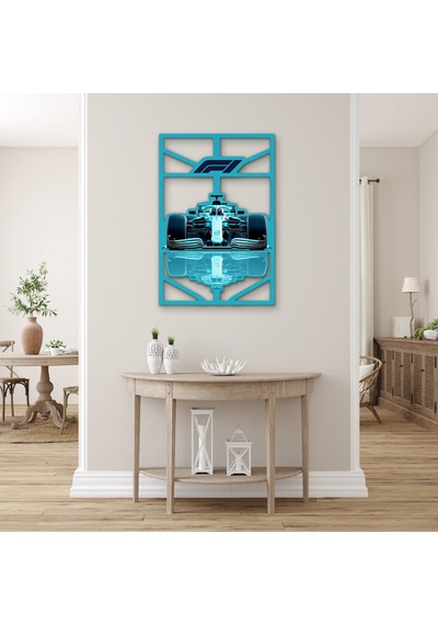 Turkuaz Formula 1 Yarış Aracı Metal Tablo 44x65 Cm Çok Renkli