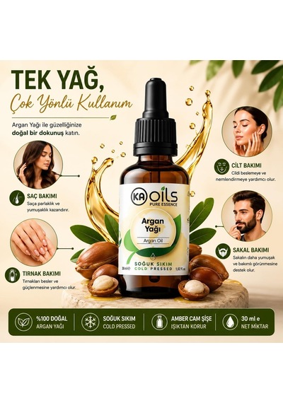 Ayrex Kaoils Argan Yağı 30 Ml / 100% Pure Argania Spinosa Kernel Oil / Soğuk Sıkım Doğal Taşıyıcı Yağ / Saç