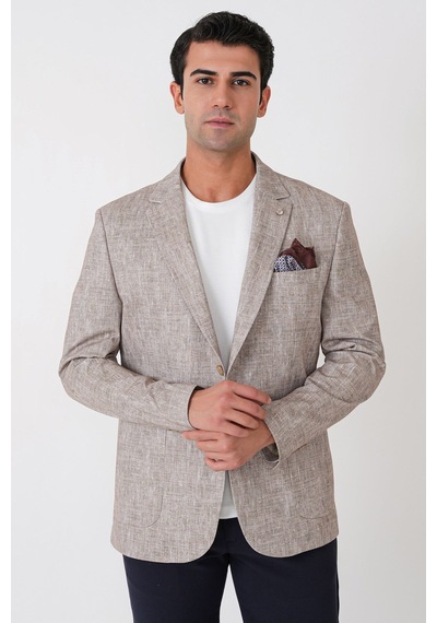 Slim Fit Torba Cepli Kırçıllı Dokuma Esnek Pamuklu Bej Ceket C 748