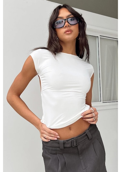 Madmext Beyaz Sırt Dekolteli Crop Kadın Bluz Mg1851-beyaz Beyaz