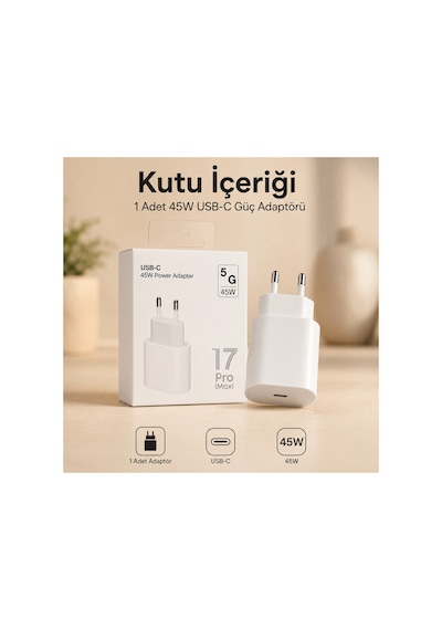 45w Usb-c Hızlı Şarj Adaptörü Beyaz Type-c Çıkışlı Kompakt Güç Adaptörü İphone 15 16 17 Pro Max Uyumlu