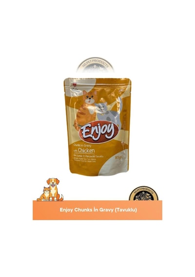 Enjoy Pouch Sos İçinde Et Parçacıklı Kuzu Etli/ Tavuklu/ Beyaz Balıklı Yaş Kedi Maması 3x85 Gr