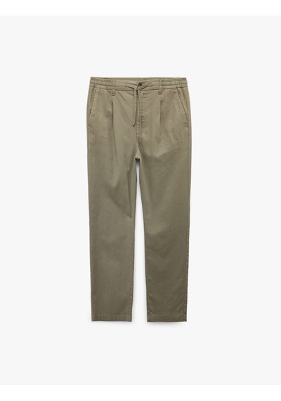 Koton Beli Bağcıklı Cep Detaylı Düğmeli Pileli Keten Pamuk Karışımlı Chino Pantolon Haki 5sam40182hw