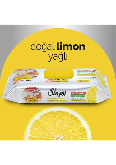 Sleepy Easy Clean Süper Yüzey Temizlik Mutfak Havlusu Mendili Limon Yağlı Beyaz 50'li