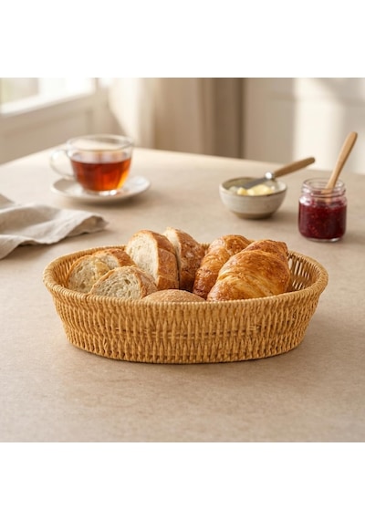 Tr El Yapımı Doğal Hasır Sepet - Oval Çok Amaçlı Ekmeklik Ve Düzenleyici 20,5 X 20,5 X 7 Cm Genel