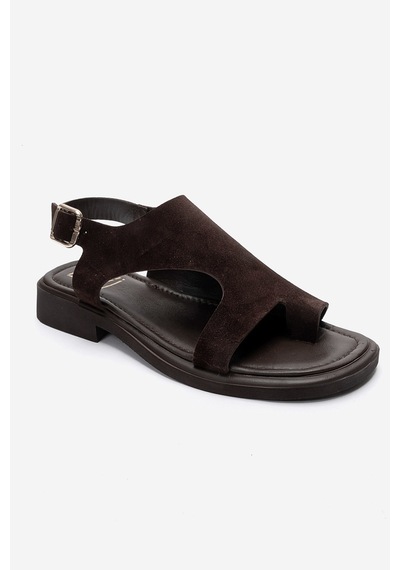 Luvishoes Burley Kahverengi Süet Hakiki Deri Parmak Arası Kadın Sandalet