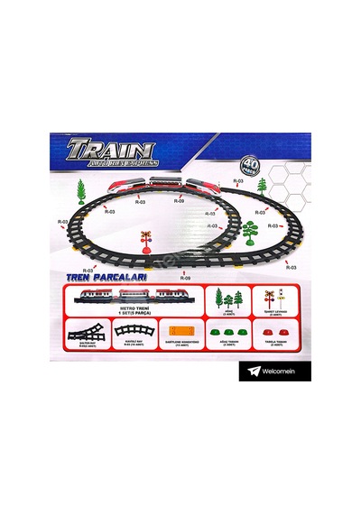 Welcomein 40 Parça Pilli Işıklı 308 Cm Hızlı Tren Seti Şalterli Ve Kavisli Raylı Ağaç Işaretli Oyun Seti